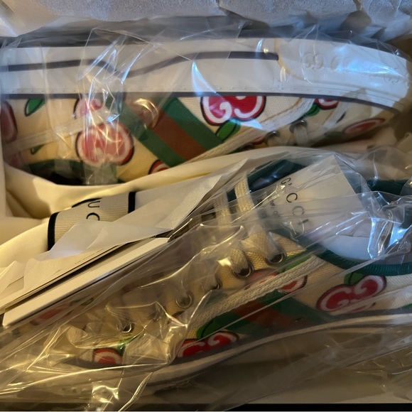 New GUCCI GG Canvas Web Apple Womens 1977 Tennis Sneakers 36 Ivory - Picture 6 of 7